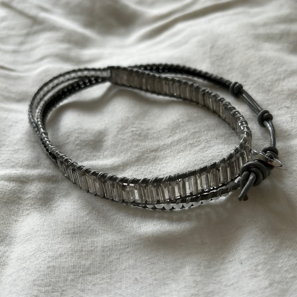 Victoria Emerson Rhinestone Crystal Y2K Leather Wrap Bracelet